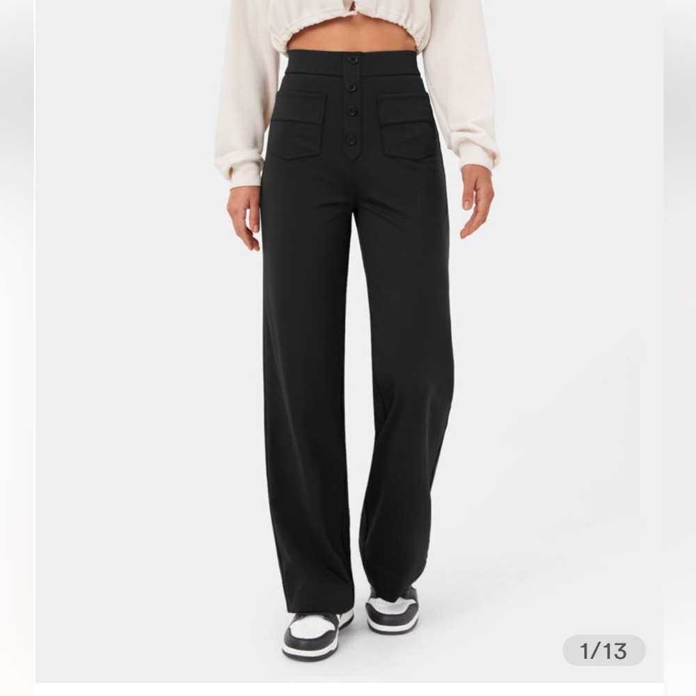 HALARA HighWaisted Button Multiple Pockets Straight Leg Casual Pants